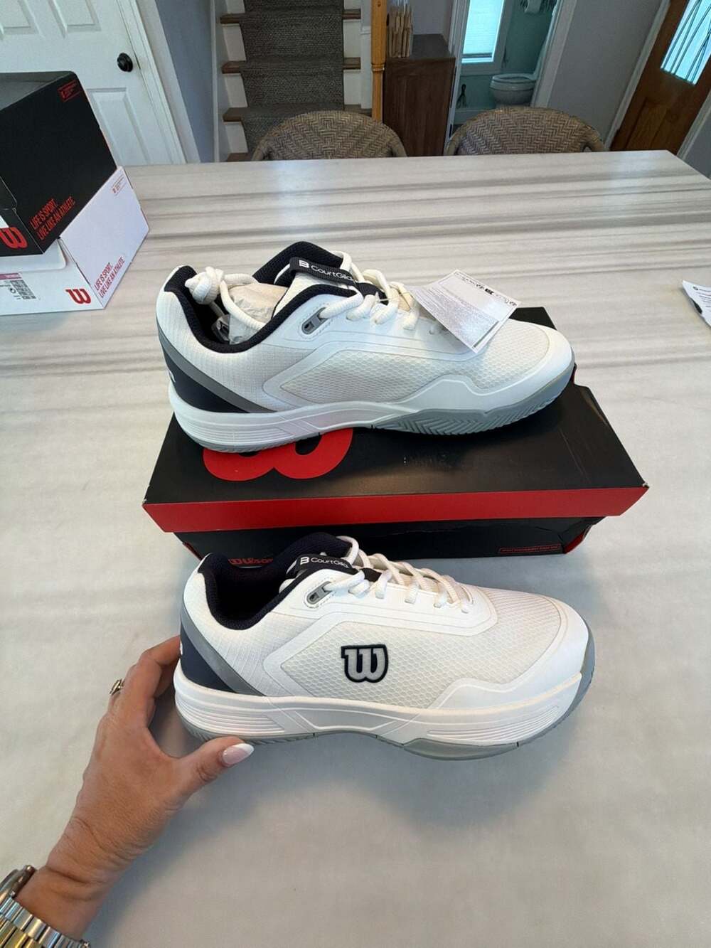 Wilson Courtglide Men's Tennis Shoes White/Navy Blazer/Quarry Size 10